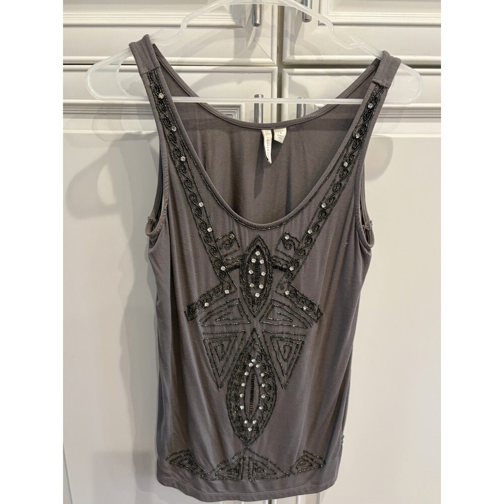 Vtg Y2K Lauren Conrad Beaded and Rhinestone Design Gray Tank Top Size Small